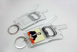 Custom Beer Bottle Opener Keychain Insersfoto 3.2x3.2cm med Megnet Promotion Wedding Gift Drop Shipping