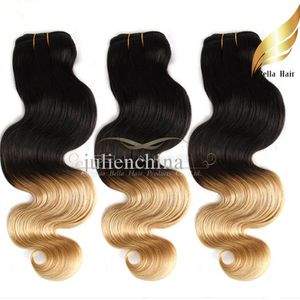 Extensão do cabelo brasileiro Ombre Humano onda do corpo ondulado Weaves Dip Dyet # 1B / # 27 cor dos cabelos frete grátis Bella cabelo