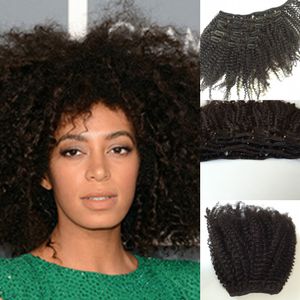 Clip riccia afro crespa nelle estensioni dei capelli 100% capelli vergini brasiliani interlovehair Remy capelli umani 7 pezzi / set 120G clip in tessuto