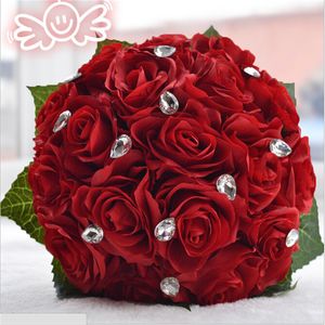 3 renk Gül çiçek beyaz Pembe Kırmızı Renk Gelin Gelinlik düğün buket yapay çiçek gül kristal gelin buketleri