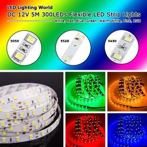 5 M 5050 3528 5630 LED Şeritler Işık Sıcak Beyaz Kırmızı Yeşil Mavi Pembe Mor RGB Esnek 5 M Rulo 300 LED'ler 12 V Açık Şerit