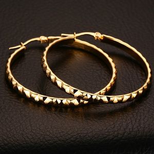 Stainless Steel IP Gold Plated Embossed Pattern Prevention Allergy Earrings Fashion High Polished Golden Earring For Women