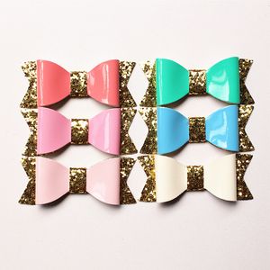 Pu Bow Hair Aritoficiificial skórzany brokat Feel Bolenning Baby Cute Bows SairPins 24pcs/działka hurtowe klipy do włosów Kidstop Jakość