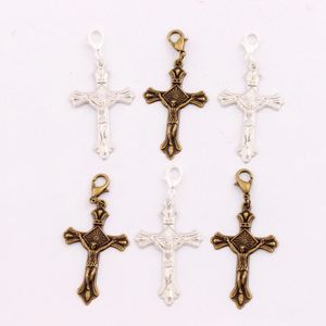 NR Sun İsa Crucifix Çapraz Toka Avrupa Istakoz Tetik Charm Boncuk C432 100 adet / grup 24x53mm Tibet Gümüş / Bronz Klip Açık