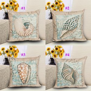 17'' Ocean Style Cushion Covers 4 Types Conch Shell Cotton Throw Pillow Case Home Decorative Sofa Cushion Cover Pillowcase Freeshipping