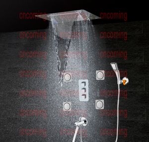 Modern Wall Mounted Shower System Faucet Panel Tap Thermostatic Shower Mixer LED Ceiling Shower Head Rain Waterfall Mist Massage Jets CS5326