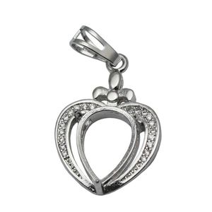 Beadsnice sterling silver necklace pendant tray heart shaped pendant blank cabochon setting gift for best friends ID 34052