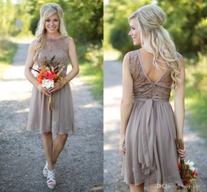 Simple Country Bridesmaid Dresses New Short For Weddings Chiffon Beach Lace Knee Length Cheap With Sash Maid Honor Gowns Under