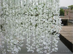 Godkvalitet Konstgjord vit körsbärsblomma blomma Vine Wisteria växt hem dekorativa silke blommor för bröllopsfödelsedagsfest dekoration