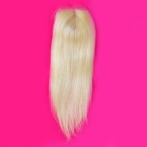 9a Virgin Peruvian Blond 4x4 Lace Top Closure Bleached Knots Silky Straight # 613 Blondin Spets Front Stäng Hårstycken Mellanmålning