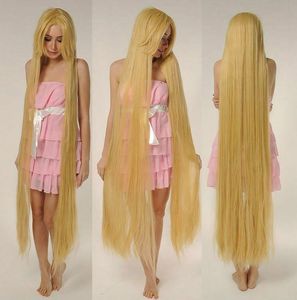 Запутанный Rapunze супер 150 см длинный парик прямой блондин парик косплей полный парик волос