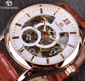 2024 NEW!Forsining Rose Gold Design Brown Men Watch Top Brand Luxury Erkek Saat Skeleton Mechanical Watch Male Clock Relogio Montre Homme