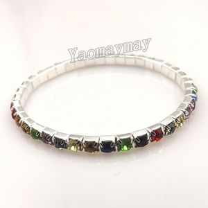 Multicolor Stretchy Crystal Bangles, Partihandel 48 st/Lot Rhinestone Bangles i blandade färger gratis frakt