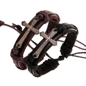 Black Brown Leather Rope Braided Handmade Cross Charm Bracelets Jewerly Punk Bangle For Women Men Party Club Decor