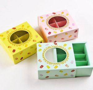 Ny 12 * 11 * 5,2 cm Macaronkaka papperslåda med fönsterkakor Förpackningslåda 3 färger 100st / lot gratis frakt