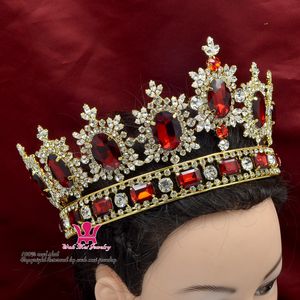Ruby Nupcial al por mayor-Rhinestone Crowns Tiaras Large Resplandor Red Ruby Diamond Magnífico Lujoso Reina Princesa Headwear Accesorios para el cabello Pago de novia MO042