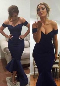 Cheap Navy Blue Mermaid Evening Dresses Sexy Off The Shoulder Ankle Length Evening Gown Formal Dresses Evening Wear Runway Fashion Prom Gown