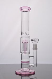 Bong per narghilè in vetro a base solida rosa con pipa ad acqua a nido d'ape per albero del braccio con giunto da 18 mm
