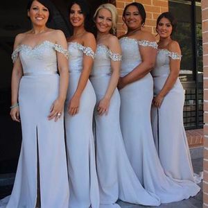 Elegant Bridesmaid Dress Mermaid Fitted Off the Shoulder Lace Appliques Top Bridesmaids Gowns Long Formal Prom Party Wear with Sash Split