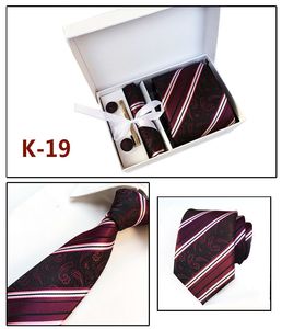 Fashion Neck tie set handkerchief Cufflink Necktie clips Gift box 20 colors for Father's Day Men's business tie Christmas gift free ship