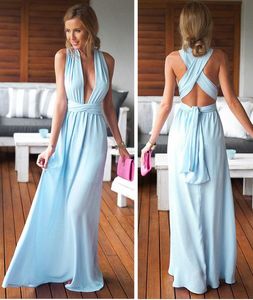 Charmig ljusblå maxi klänning ny ankomst billig lång fest prom dress afton klänning