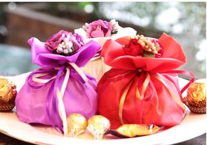 뜨거운 7.5 * 9cm 손으로 묶여 꽃다발 쥬얼리 가방 혼합 Organza 쥬얼리 웨딩 파티 크리스마스 선물 가방 보라색 핑크 레드 아이보리