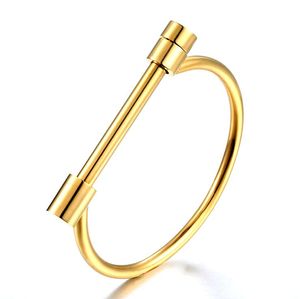 Wholesale gold shackle bracelet for sale - Group buy Personality Shackle Screw Bracelet Cuff Letter D vachette clasp Stainless Steel wristbands Rose Gold Plated Bangle for Men Women