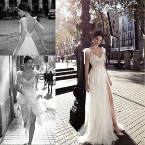 Karten High Gali Slits Dresses Backless Bohemia Sexy Spaghetti Neckline Lace Appliqued Bridal Gowns Plus Size Wedding Dress