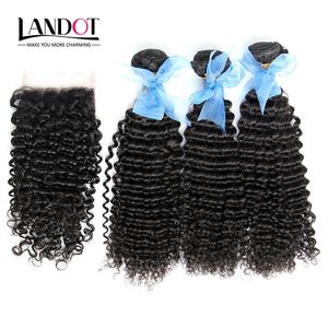 Mongolian Kinky Curly Virgin Human Hair Weaves With Closure 4pcs Lot 3 Bundles Obehandlat Mongolian Kinky Curly Remy Hair and Lace Closes
