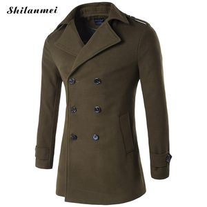 도매 - 코 튼 녹색 남자 트렌치 코트 M ~ 4XL eleganttrench 코트 망 오버 코트 더블 Boutonnage Manteau Hommes 남자 겨울 트렌치 코트