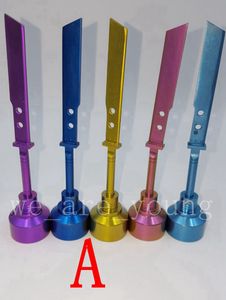 Eloxierte, farbenfrohe Titan-Vergaserkappe, passend für 14 mm und 18 mm, mit Schwert oben mit 1 abgewinkeltem Loch im Vergleich zu Keramiknägeln und Quarznägeln