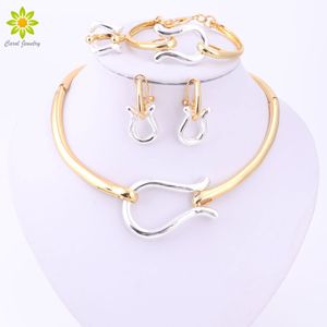 Fine Bridal Jewelry Sets For Women 18K Gold Plated Statement Necklace Earrings Bracelet Ring Wedding Set Fashion Accessories