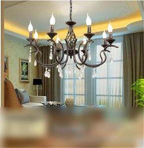 LRE042-Mediterranean Style Glass Iron Chandelier Lamp for Home Hotel Restaurant Decoration Vintage American Country Candle Pendant Lamps