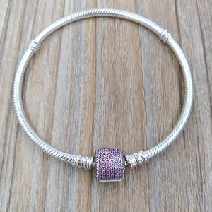 Signature Clasp Bracelet Fancy Pink Cz Authentic 925 Sterling Silver Fits European Pandora Style Jewelry Charms & Beads Andy Jewel 590723CZS