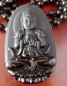 Wholesale jade ruyi pendant resale online - Natural Obsidian Necklace Fashion Black Ruyi Guan Yin Pendant For Women Men Vintage Fine Jade Jewelry Ornaments A098
