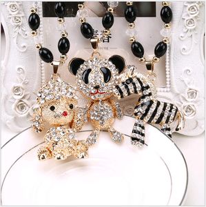 Cute Lovely Animal White and Black Beads Horse Panda Girls Pendant Necklaces 2016 New Fashion Korean Alloy Sweater Chain Europe Gift