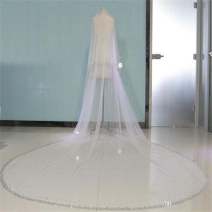 Luxury Two Layer Crystal Bridal Veils Cathedral Length Long Beaded Custom Made Wedding Veils With Free Comb Real Image