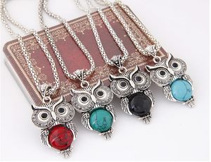 Metal Inlaid Turquoise Owl Retro Necklace Earrings Bracelet Jewelry Sets Cute Owl Four Color for Choose
