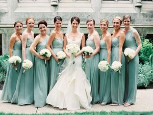 Lyxig billig Mint Long Sweetheart Bridesmaid Dress Chiffon Lace Up Maternity Aqua Sage Custom Made Wedding Party Maid of Honor Dresses