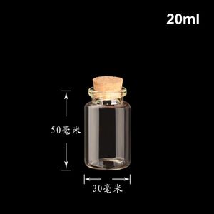 100 Stück/Los 20 ml Mini-Glas-Wunschflasche als Geschenk, 30 x 50 mm Nachrichtenflasche