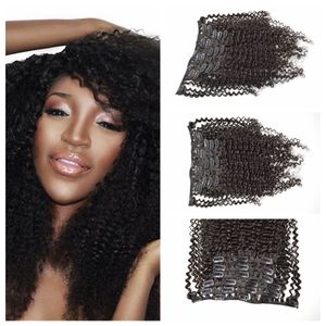 Naturalny czarny klip w rozszerzeniach Afro Kinky Kurly Brazilian Human Hair G-Easy Clip Hair Extensions 120G 7pcs/Lot Darmowa wysyłka