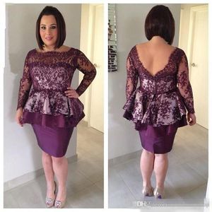 Plus Size Długość Kolana Matka panny Młodej Suknie Długie Rękawy Koronki Top Ochółka Suknie Matki Backless Krótkie Dresses Matka Madre Instalate