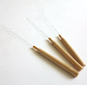 10pcs/bag Wooden Handle Micro Rings Hook Loop Tool Loop Threader Pulling Needle For Nano Ring Hair Extensions