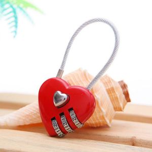 Mini Cute Heart Shape Wire Rope 3 cifre Lock Bagaglio Valigia Borsa Password Lucchetto con codice Accessori da viaggio ZA1351