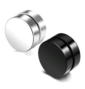 Orecchini a bottone da uomo finti punk nero argento magnete in acciaio inossidabile clip per orecchio rotondo per uomo donna dimensioni miste 6mm 10mm 12mm