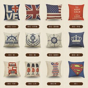 Vintage England Struck Pillowcases 11 stilar Toppkvalitet Square Printed Bomull Blend Pillow Case Bäddsofa Kudde täcker Badrumsstolkudde