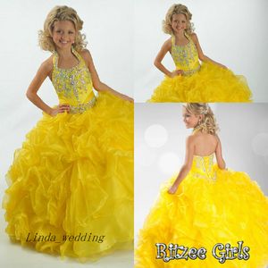 Beauty Girl's Pageant Dress Halter Crystal Organza Party Cupcake Flower Girl Pretty Dress For Little Kid