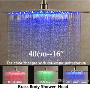 Luxury Ceiling/wall Mount 16" LED Light Shower Head Bathroom Big Rainfall Showerhead Brushed Nickel Finish