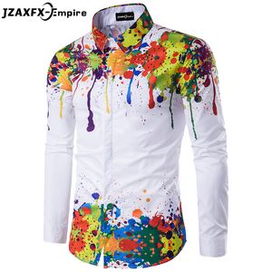 Großhandels-neue Ankunfts-Mann-Druck-dünnes Hemd-Art- und Weisemuster-langes Hülsen-Hemd-bunte beiläufige Spray-Farben-Ausschnitt-Frühlings-Hemden