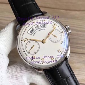 Dress Mens Automatic Cal 52850 Watch Men White Annual Calendar Day Time Power Reserve Sapphire Leather Watches Golden Hour Hand Wristwatches